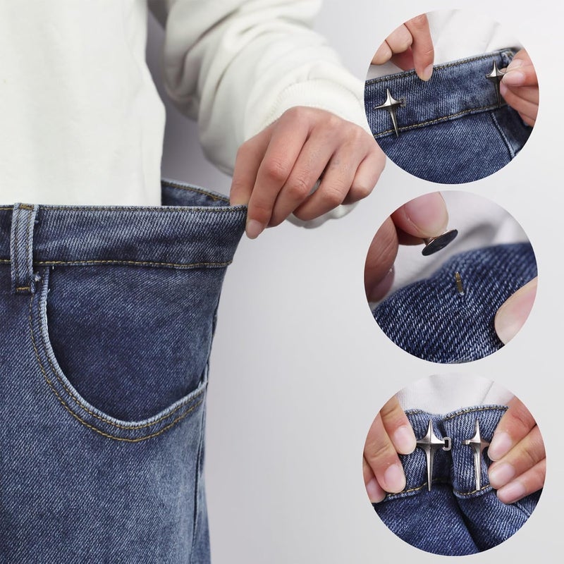MASONEE Pant Waist Tightener Adjustable Jeans Button Pin for Waist Pants Clips to Tighten Waist No Sew Detachable Make Jeans Waist Smaller 4 Sets Jean Buttons for Loose Jeans Instant Pants Button Tightener - Image 3